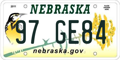 NE license plate 97GE84