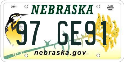 NE license plate 97GE91