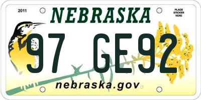 NE license plate 97GE92