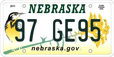 NE license plate 97GE95
