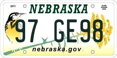 NE license plate 97GE98