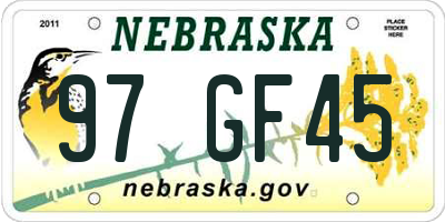 NE license plate 97GF45