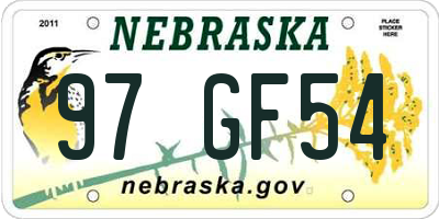 NE license plate 97GF54