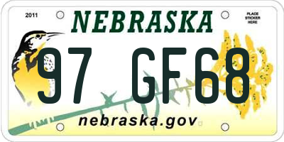 NE license plate 97GF68