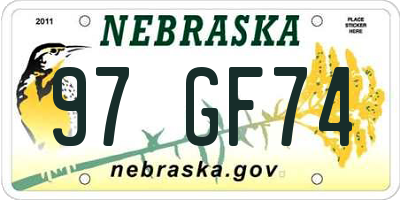 NE license plate 97GF74