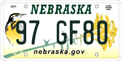 NE license plate 97GF80