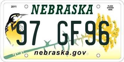NE license plate 97GF96