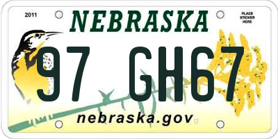 NE license plate 97GH67