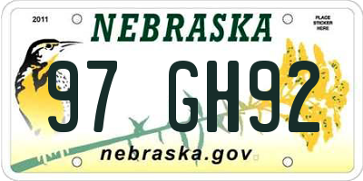 NE license plate 97GH92