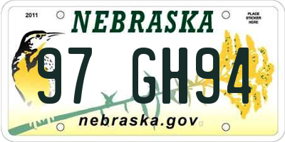 NE license plate 97GH94