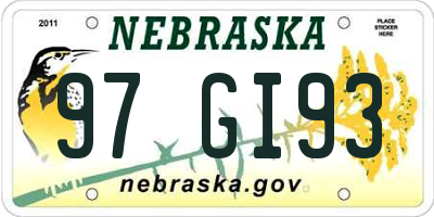 NE license plate 97GI93