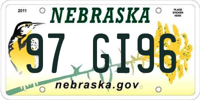 NE license plate 97GI96
