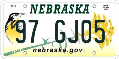 NE license plate 97GJ05