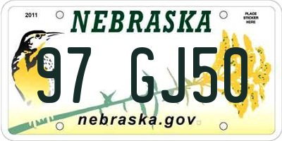 NE license plate 97GJ50