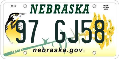 NE license plate 97GJ58