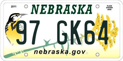 NE license plate 97GK64