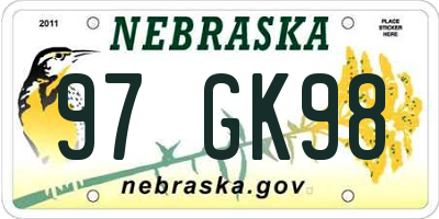 NE license plate 97GK98