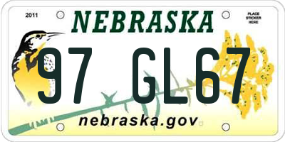 NE license plate 97GL67