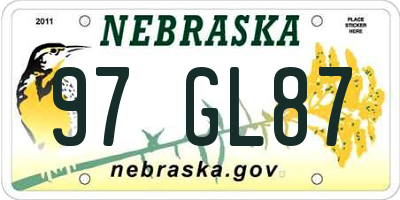 NE license plate 97GL87