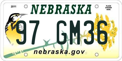 NE license plate 97GM36