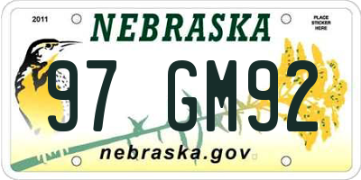 NE license plate 97GM92