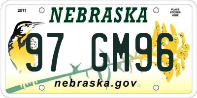 NE license plate 97GM96