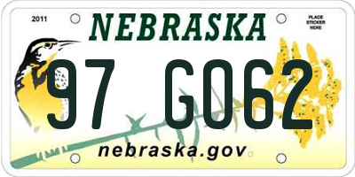 NE license plate 97GO62