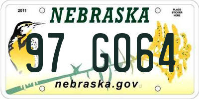 NE license plate 97GO64