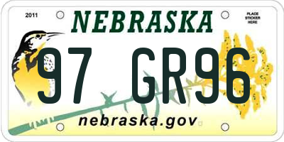 NE license plate 97GR96