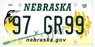 NE license plate 97GR99