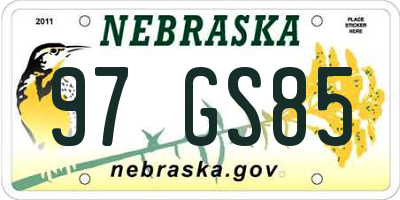 NE license plate 97GS85