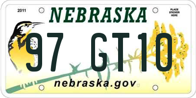 NE license plate 97GT10