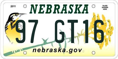 NE license plate 97GT16