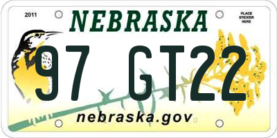 NE license plate 97GT22