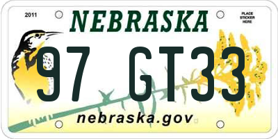 NE license plate 97GT33
