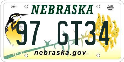 NE license plate 97GT34