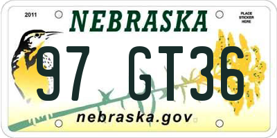 NE license plate 97GT36