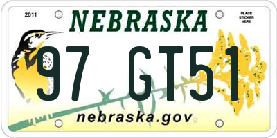 NE license plate 97GT51