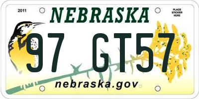 NE license plate 97GT57