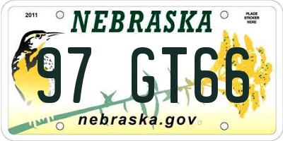 NE license plate 97GT66