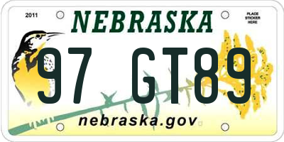 NE license plate 97GT89