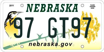 NE license plate 97GT97