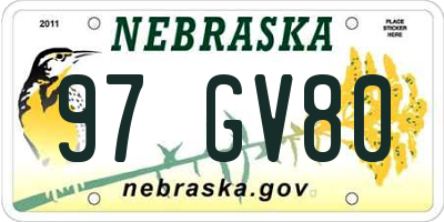 NE license plate 97GV80