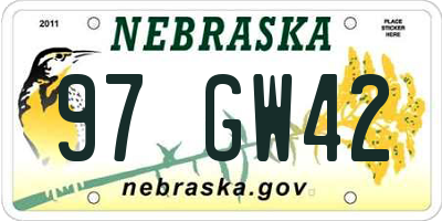 NE license plate 97GW42