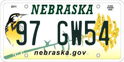 NE license plate 97GW54