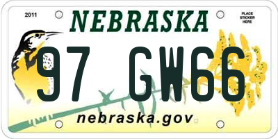 NE license plate 97GW66
