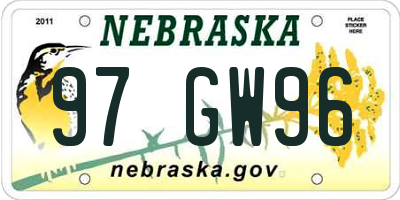 NE license plate 97GW96