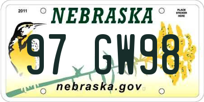 NE license plate 97GW98