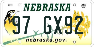 NE license plate 97GX92