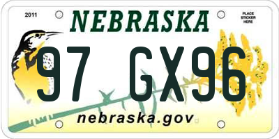 NE license plate 97GX96